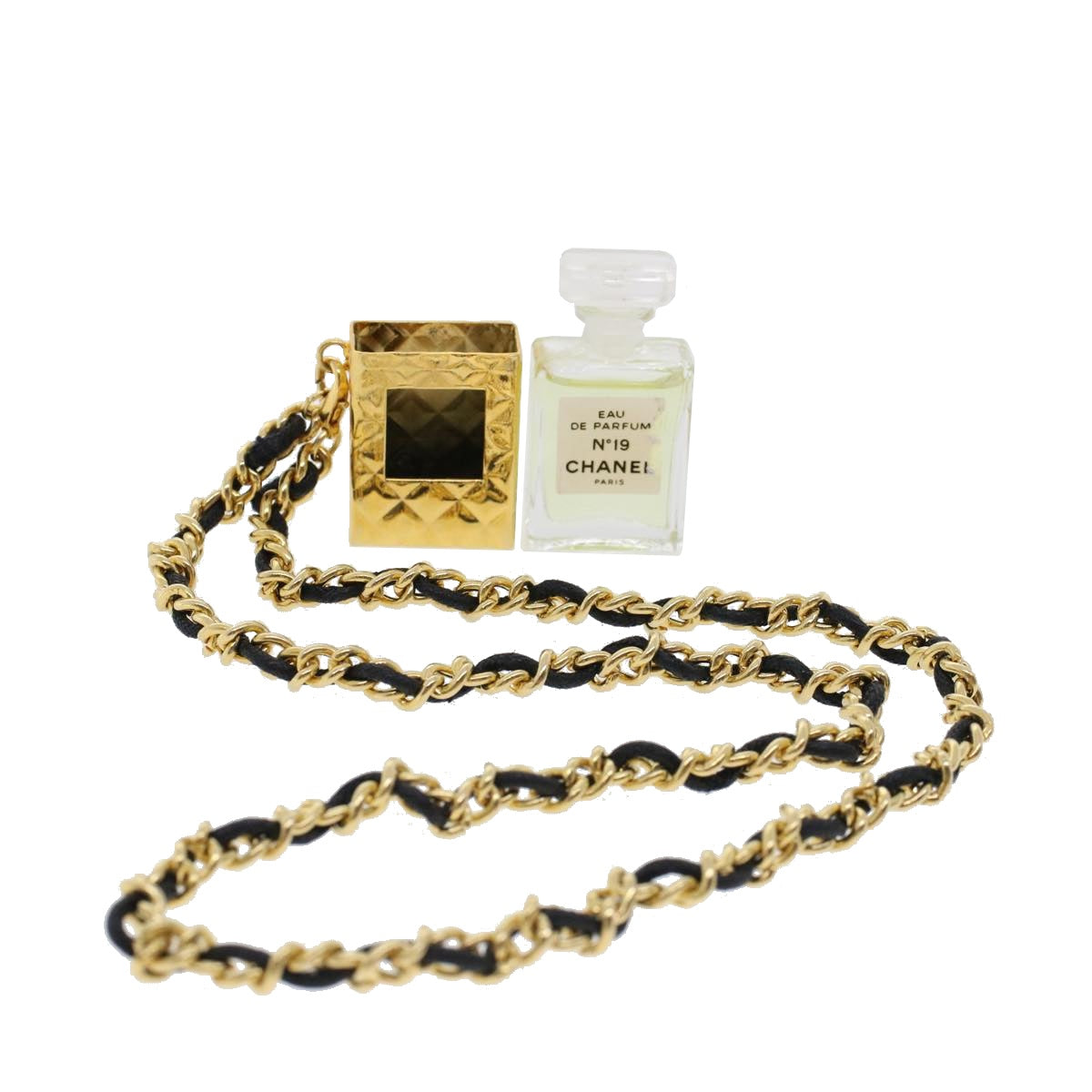 CHANEL Chain Necklace Perfume No.19 Gold Tone CC Auth ar9524B