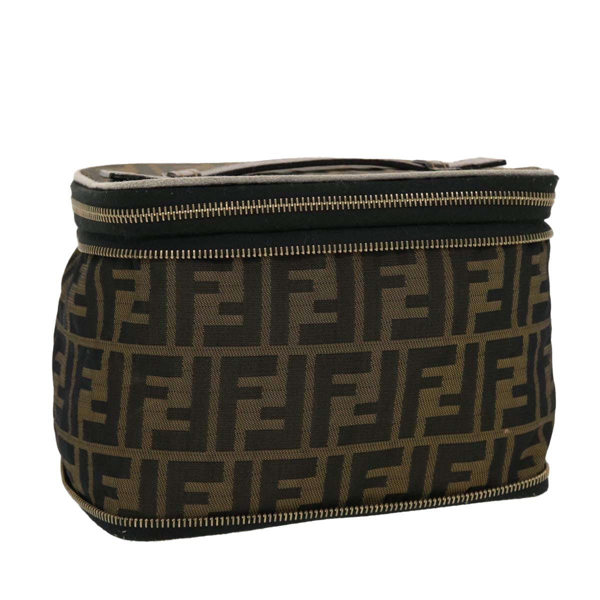 FENDI Zucca Canvas Vanity Cosmetic Pouch Black Brown Auth ar9544B