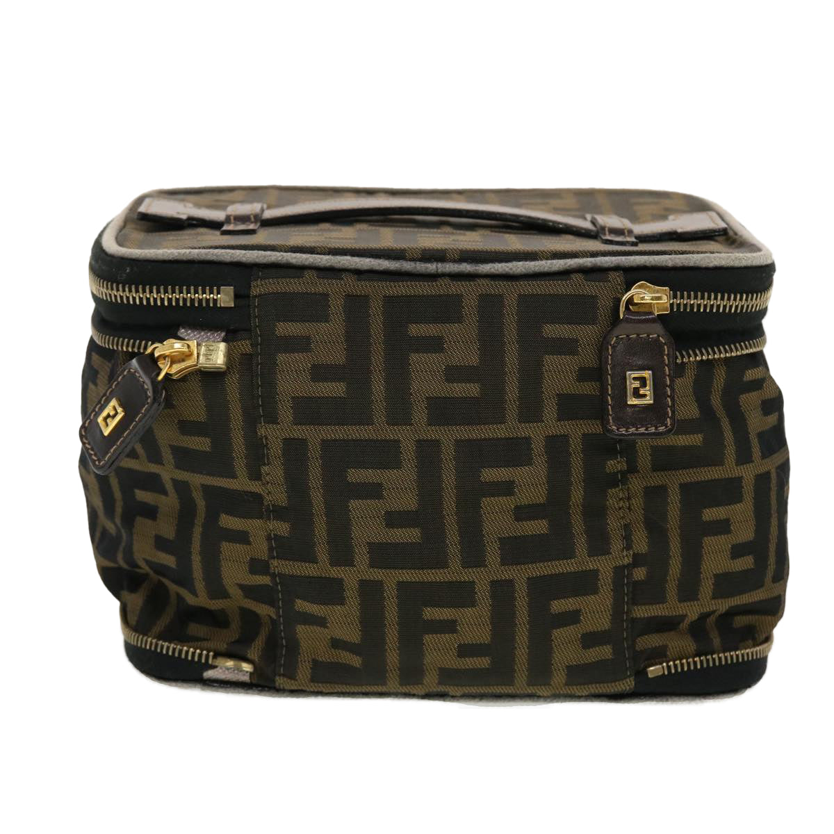 FENDI Zucca Canvas Vanity Cosmetic Pouch Black Brown Auth ar9544B