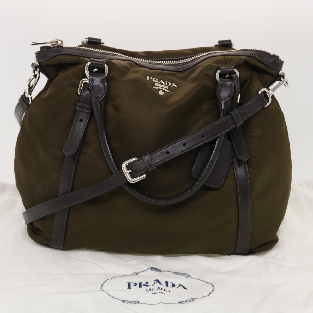 PRADA Hand Bag Nylon 2way Brown Auth ar9568