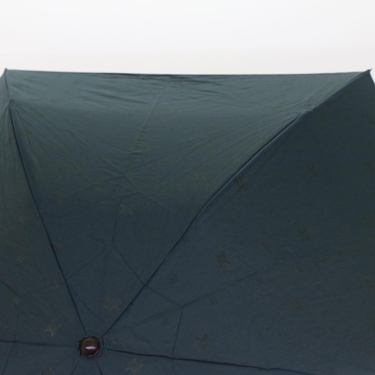 CELINE Macadam Canvas Folding Umbrella Nylon Green Brown Auth ar9574 - 0