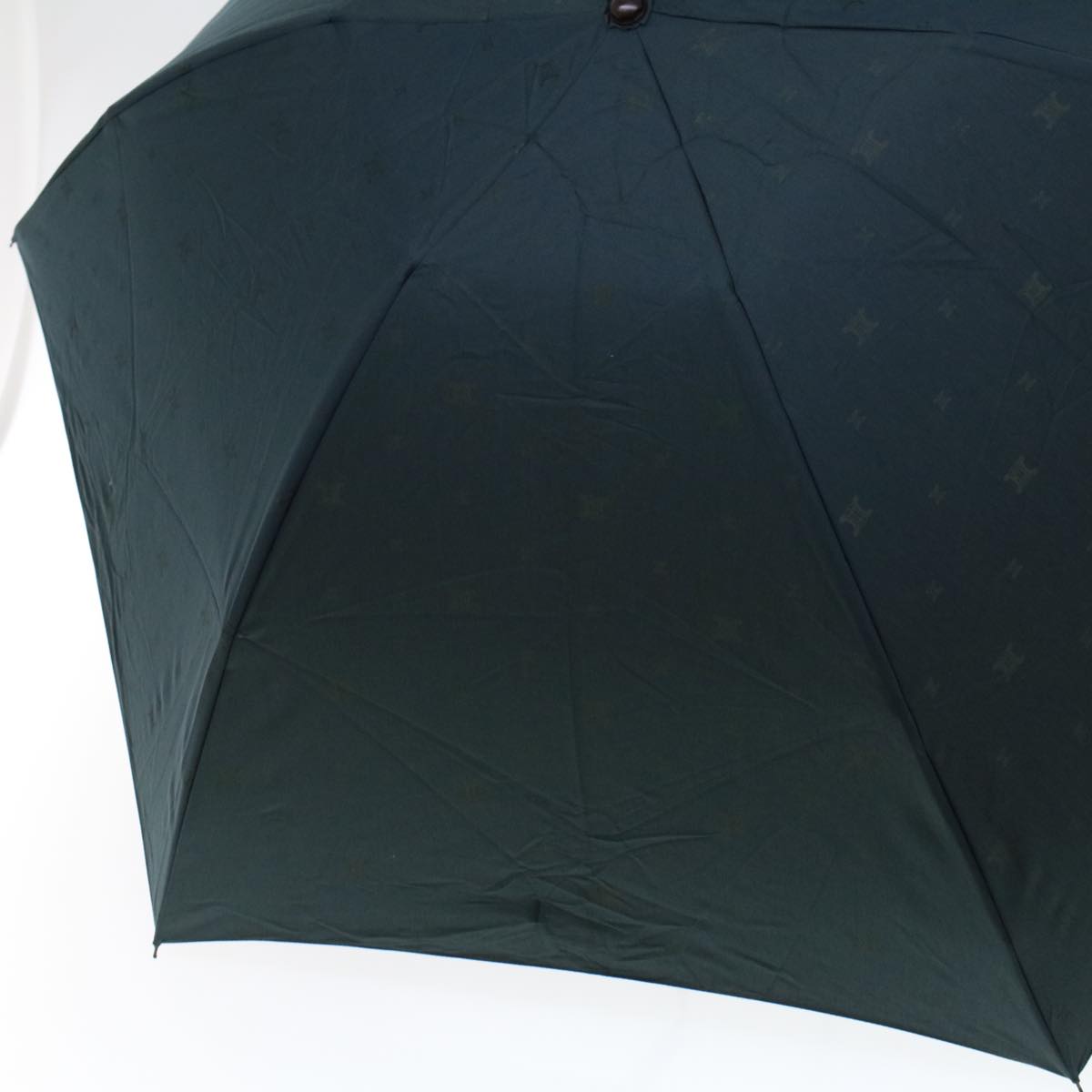 CELINE Macadam Canvas Folding Umbrella Nylon Green Brown Auth ar9574