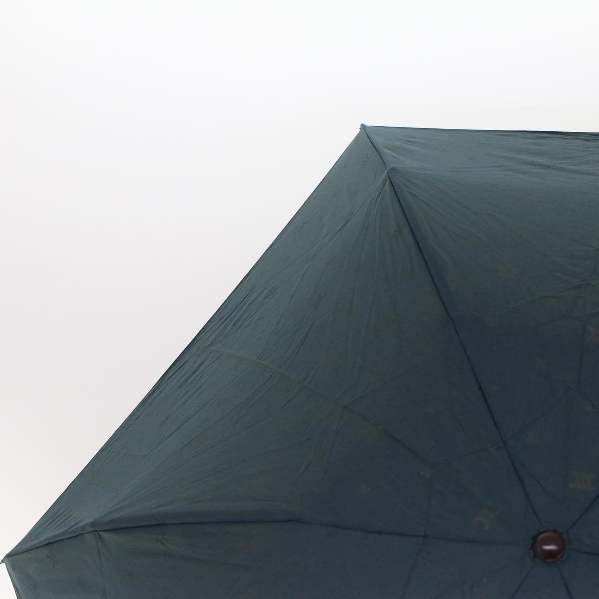 CELINE Macadam Canvas Folding Umbrella Nylon Green Brown Auth ar9574