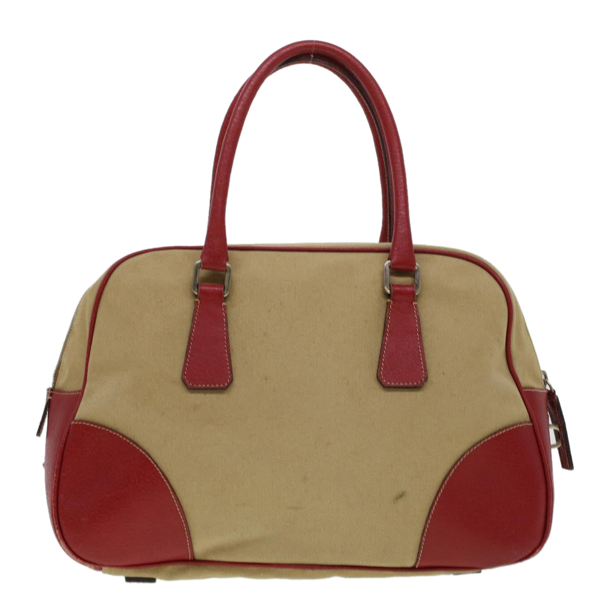 PRADA Shoulder Bag Canvas Leather Beige Red Auth ar9627 - 0