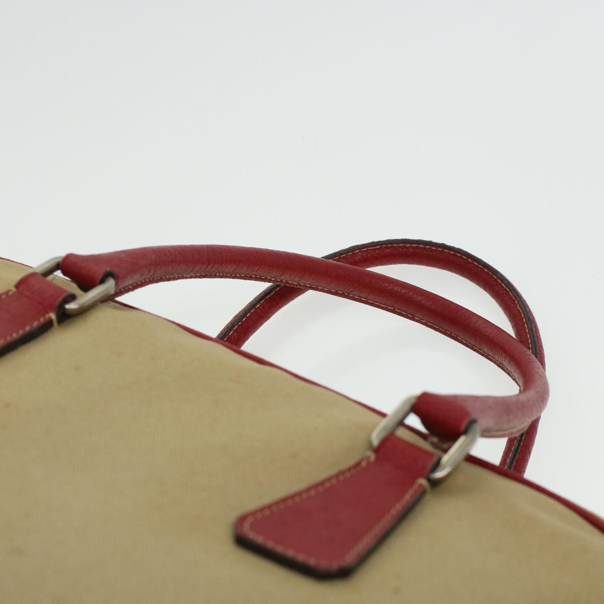 PRADA Shoulder Bag Canvas Leather Beige Red Auth ar9627