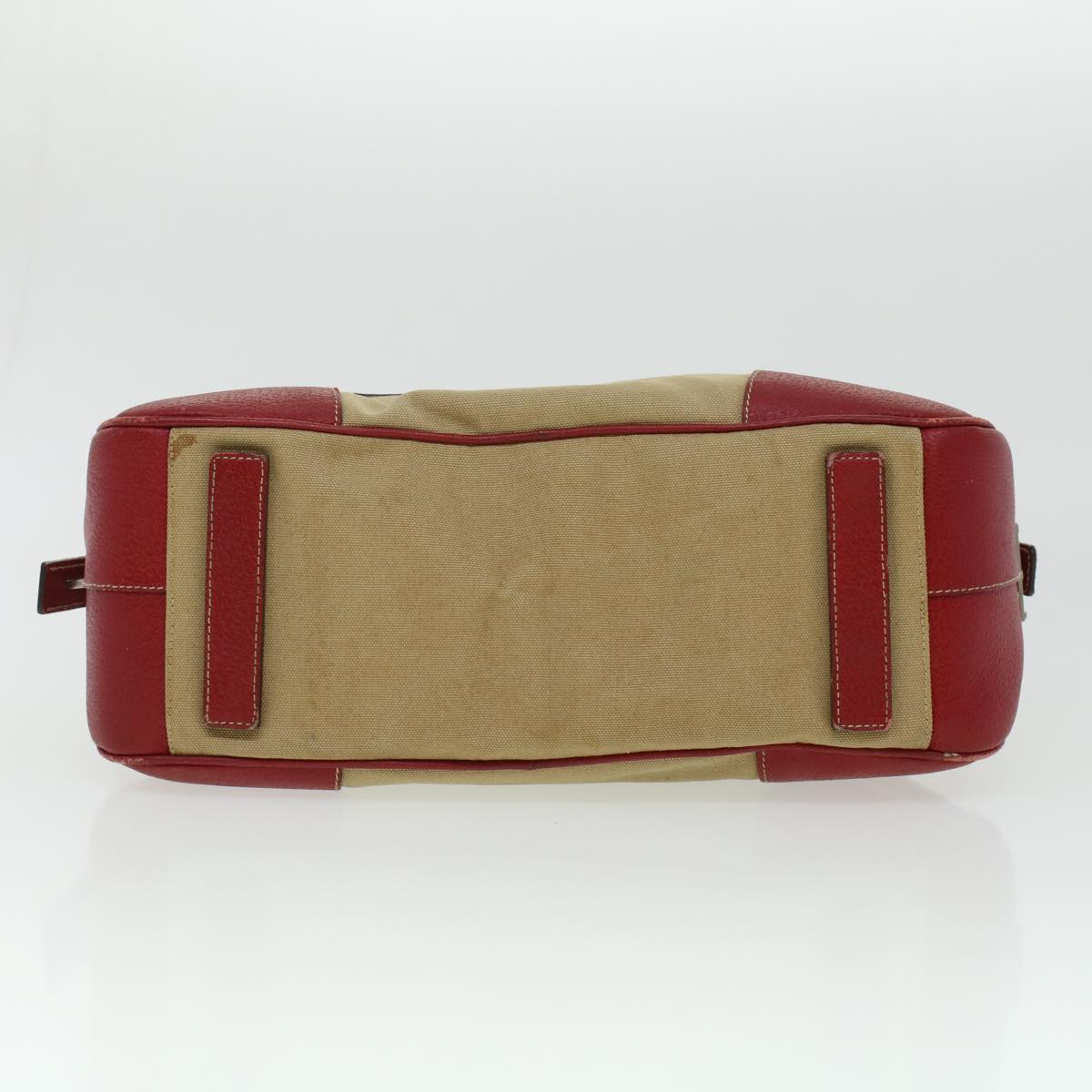 PRADA Shoulder Bag Canvas Leather Beige Red Auth ar9627