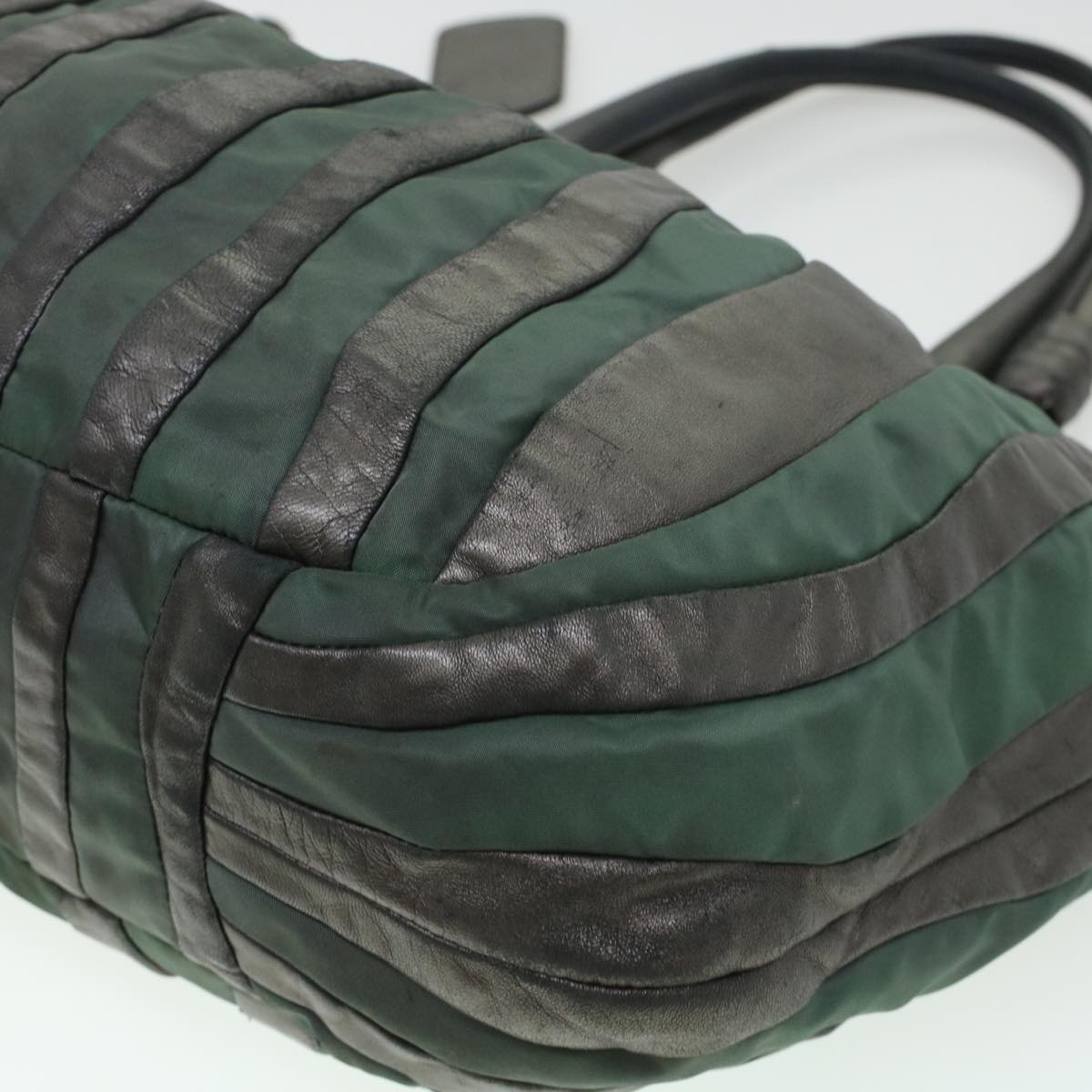 PRADA Tote Bag Nylon Leather Gray Auth ar9630