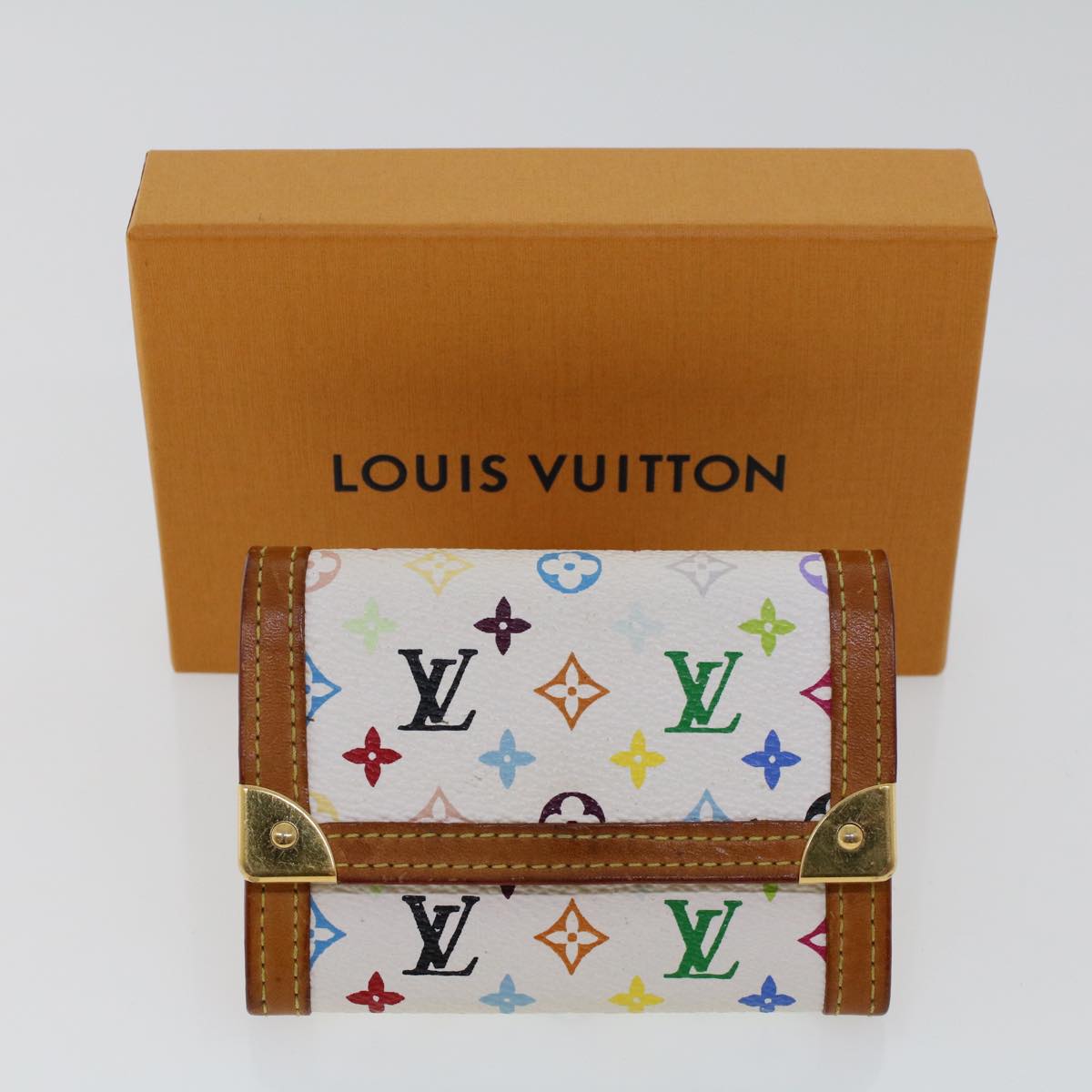LOUIS VUITTON Multicolor Porte Monnaie Plat Coin Purse White M92657 Auth ar9683B