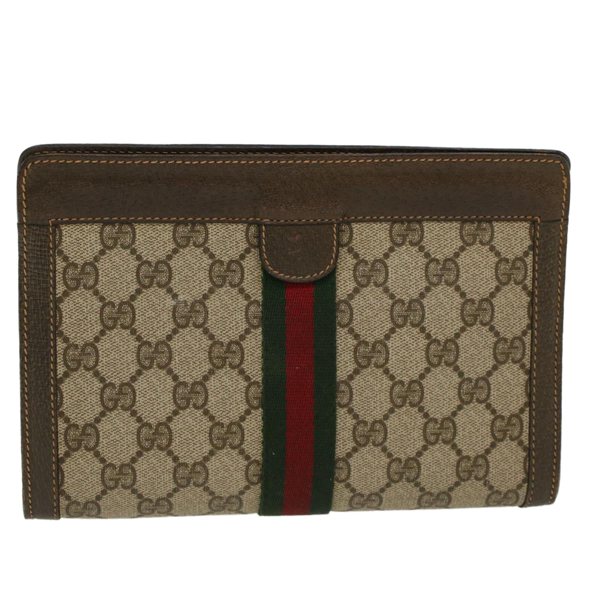 GUCCI GG Canvas Web Sherry Line Clutch Bag Beige Red Green Auth ar9687B