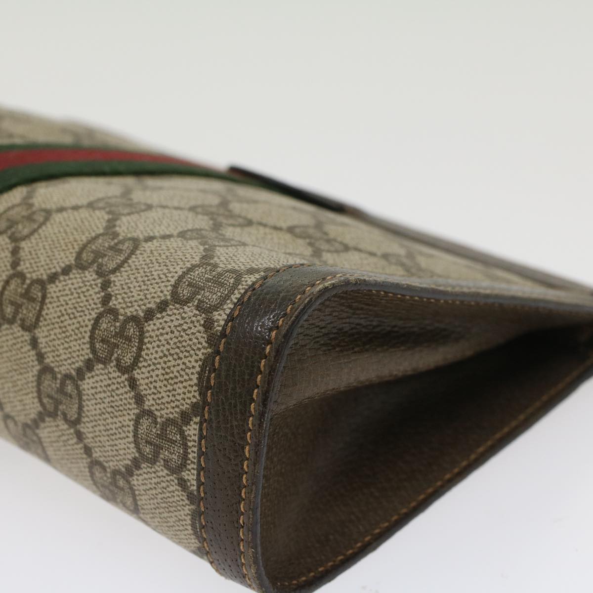 GUCCI GG Canvas Web Sherry Line Clutch Bag Beige Red Green Auth ar9687B