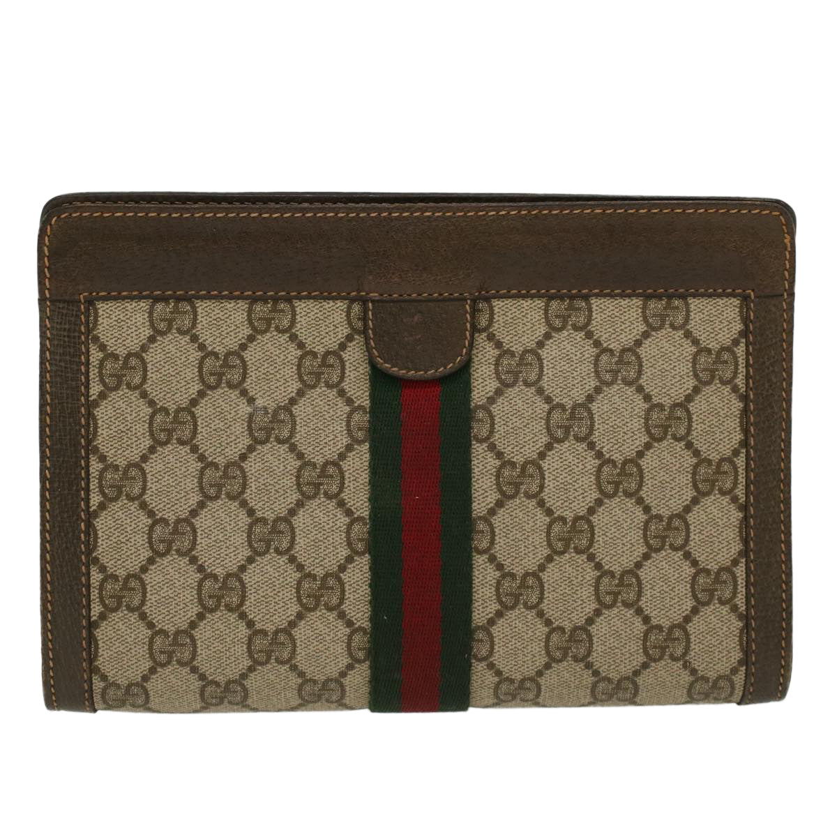 GUCCI GG Canvas Web Sherry Line Clutch Bag Beige Red Green Auth ar9687B