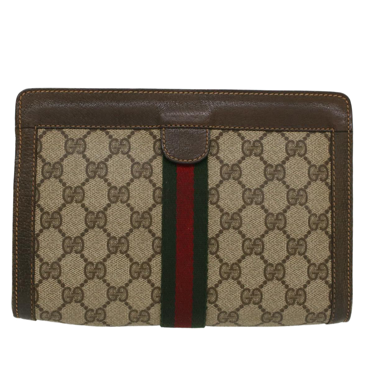 GUCCI GG Canvas Web Sherry Line Clutch Bag Beige Red Green Auth ar9687B - 0