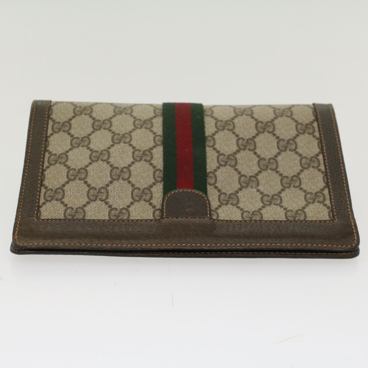 GUCCI GG Canvas Web Sherry Line Clutch Bag Beige Red Green Auth ar9687B