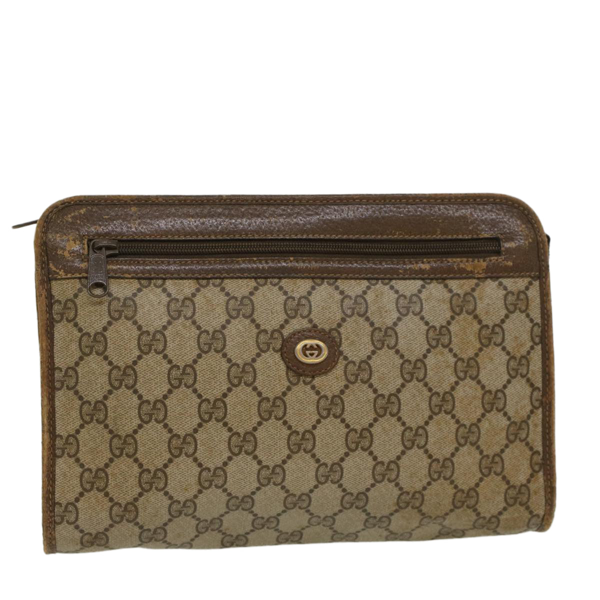 GUCCI GG Canvas Clutch Bag PVC Leather Beige 97.01.037 Auth ar9696B