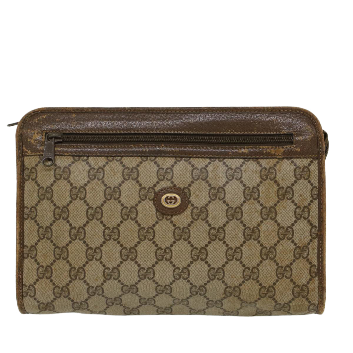 GUCCI GG Canvas Clutch Bag PVC Leather Beige 97.01.037 Auth ar9696B