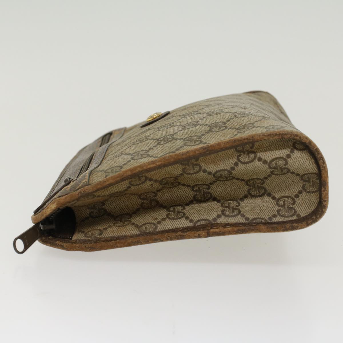 GUCCI GG Canvas Clutch Bag PVC Leather Beige 97.01.037 Auth ar9696B