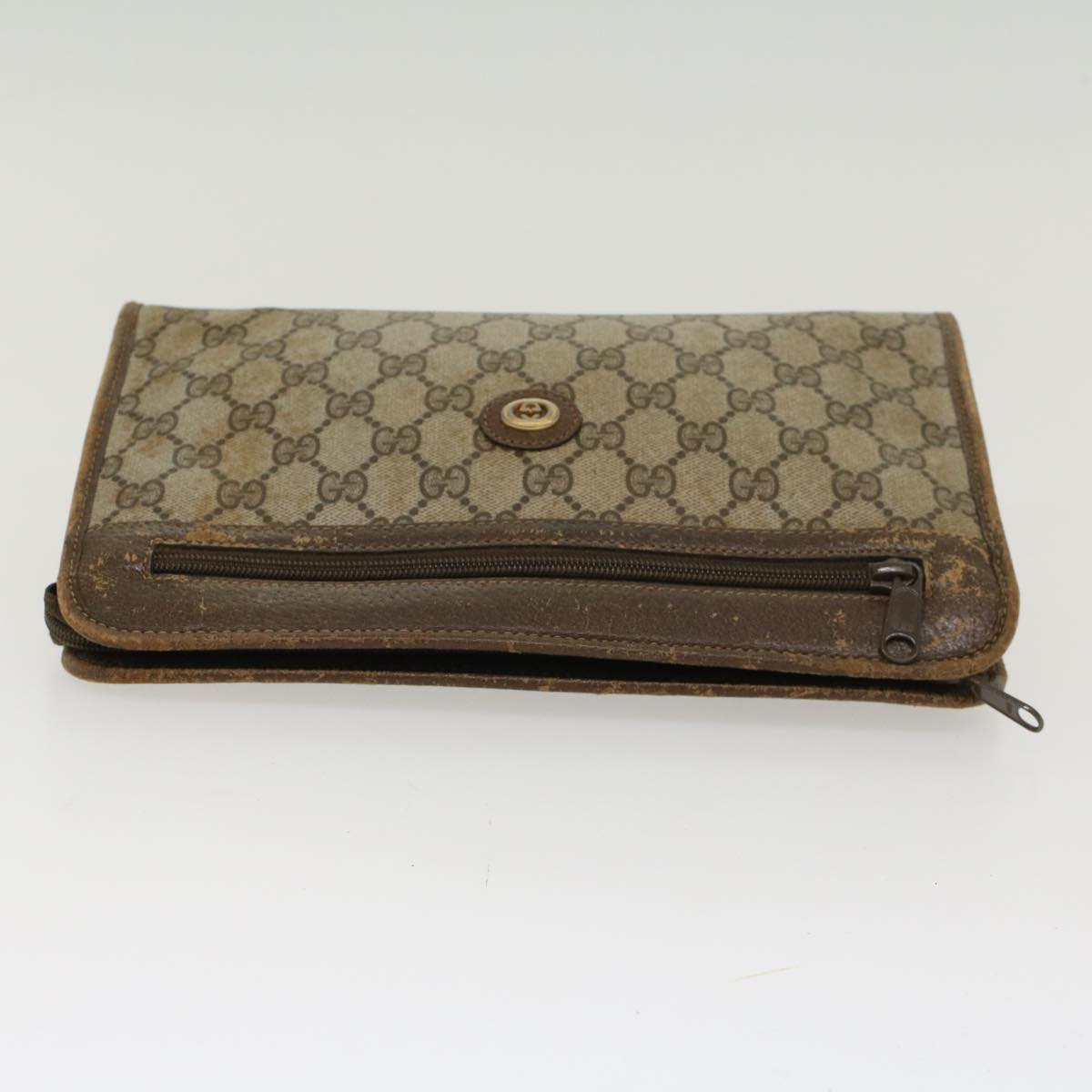 GUCCI GG Canvas Clutch Bag PVC Leather Beige 97.01.037 Auth ar9696B