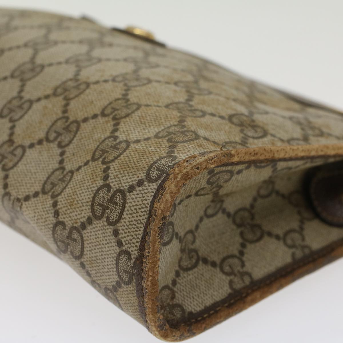 GUCCI GG Canvas Clutch Bag PVC Leather Beige 97.01.037 Auth ar9696B