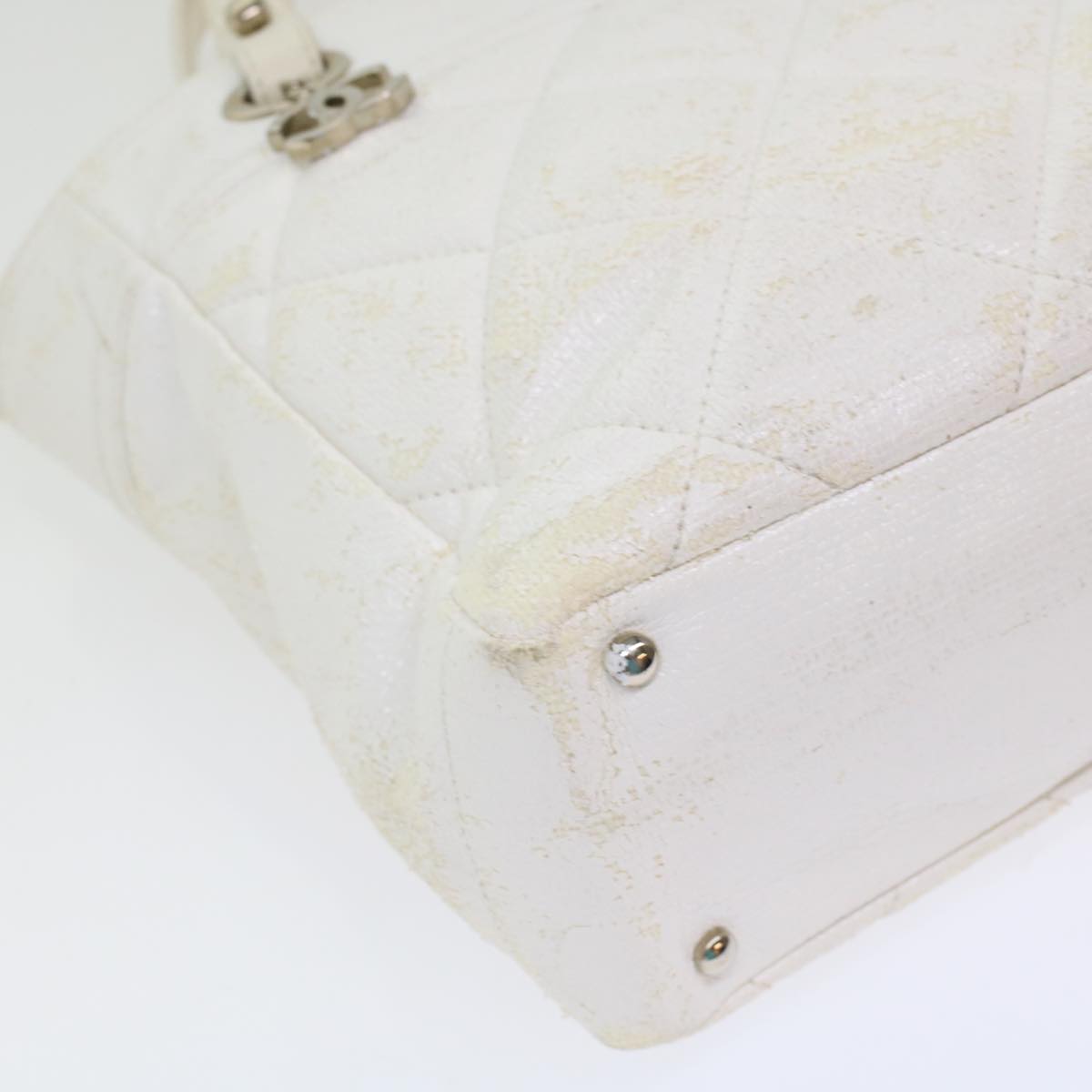 CHANEL Shoulder Bag Coated Canvas White CC Auth ar9716
