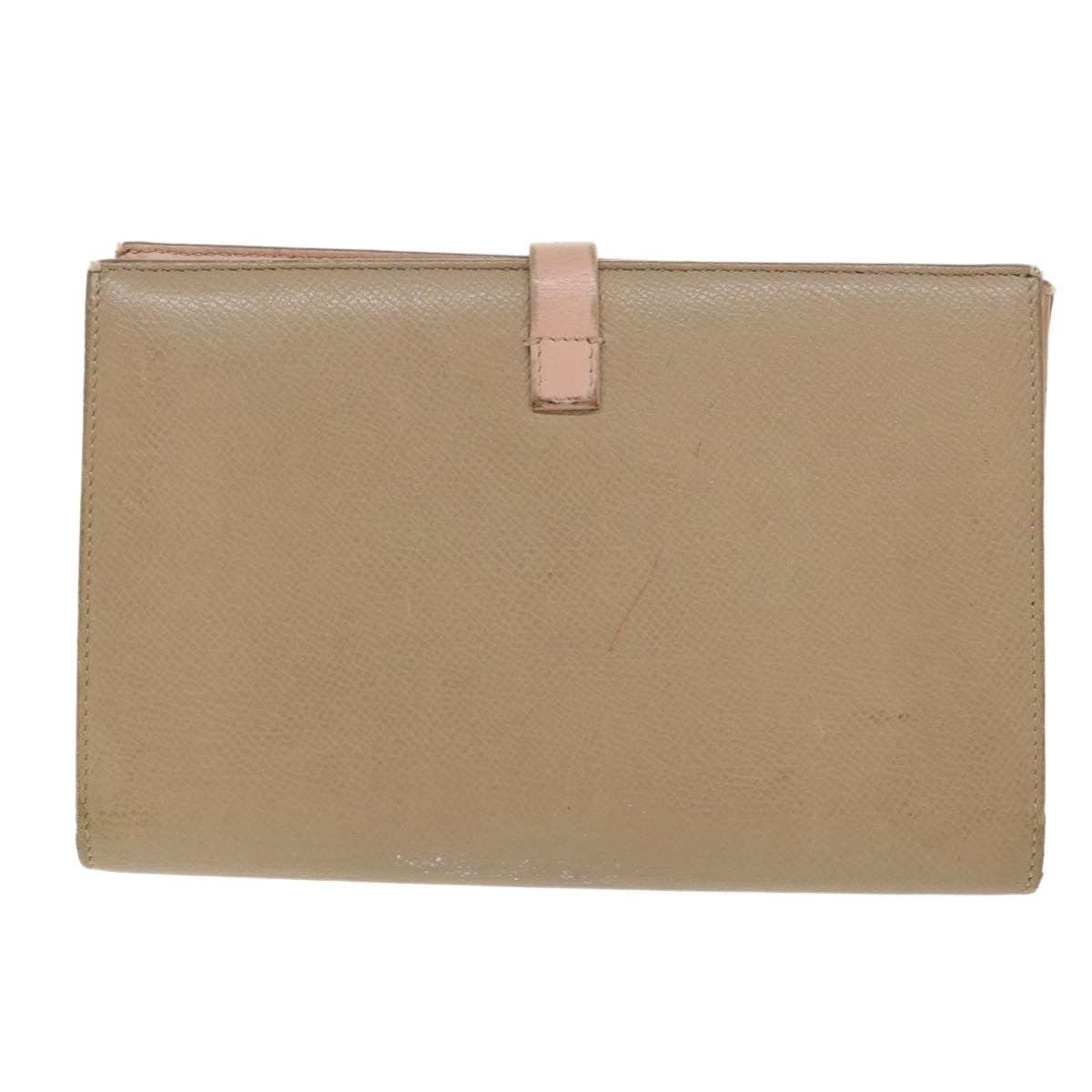 CELINE Large Strap Wallet Leather Beige Auth ar9727B