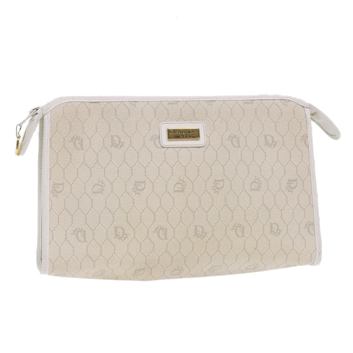 Christian Dior Honeycomb Canvas Clutch Bag White Auth ar9732