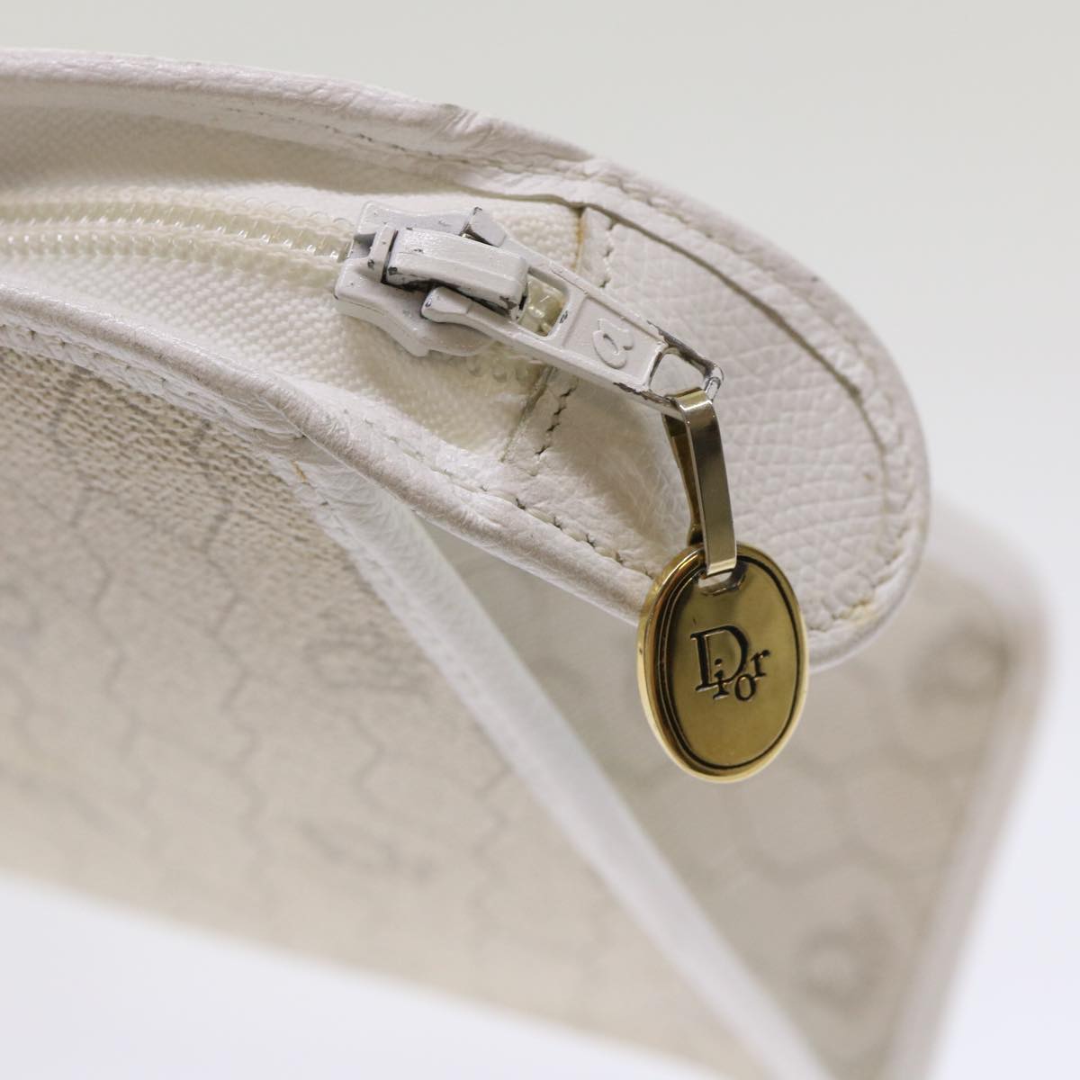 Christian Dior Honeycomb Canvas Clutch Bag White Auth ar9732