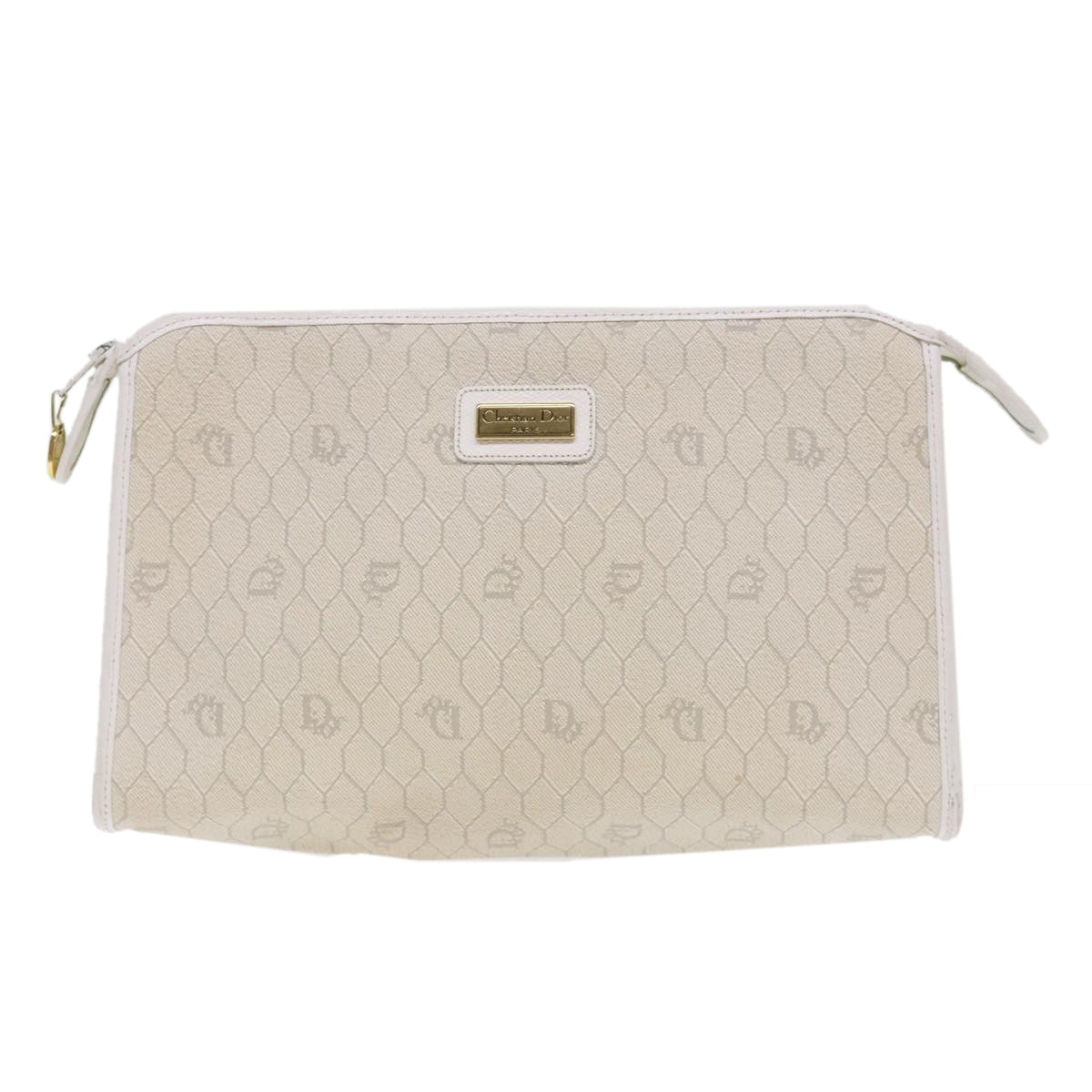 Christian Dior Honeycomb Canvas Clutch Bag White Auth ar9732