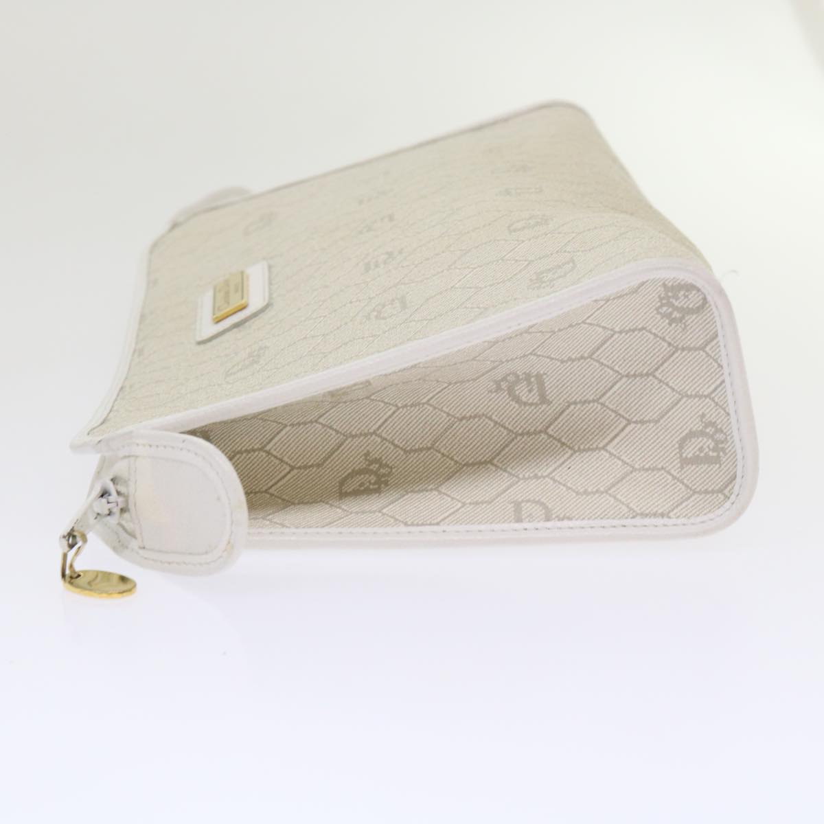 Christian Dior Honeycomb Canvas Clutch Bag White Auth ar9732