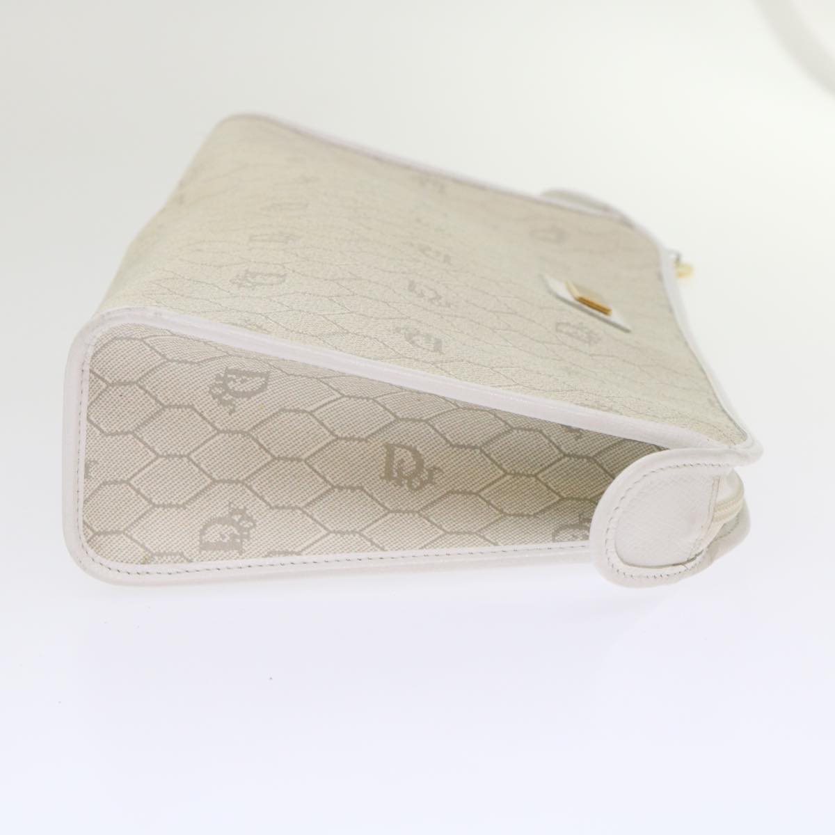 Christian Dior Honeycomb Canvas Clutch Bag White Auth ar9732