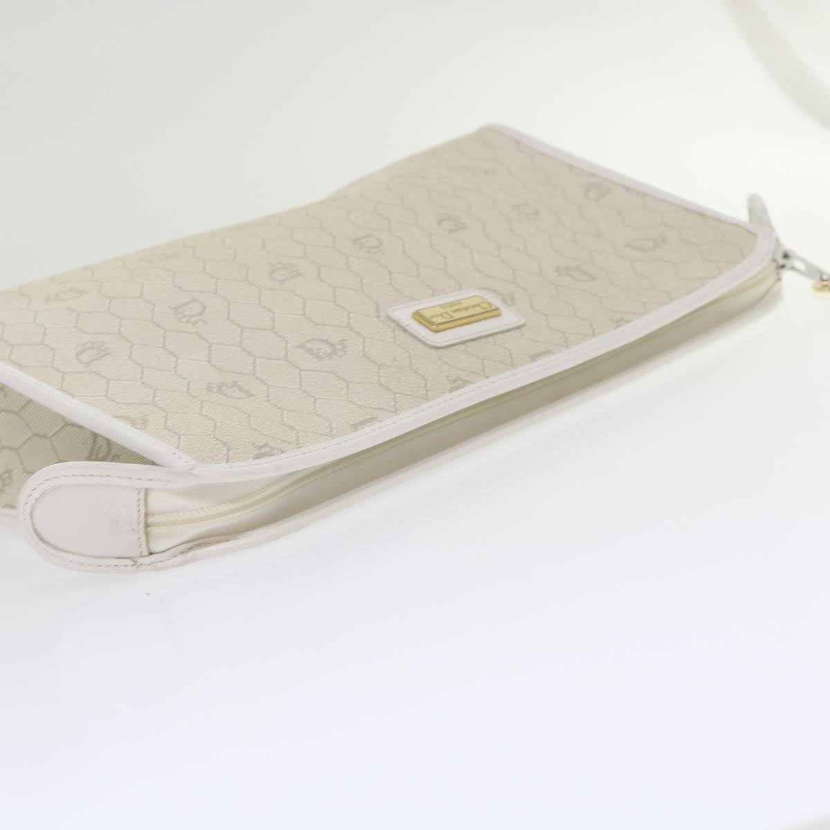 Christian Dior Honeycomb Canvas Clutch Bag White Auth ar9732