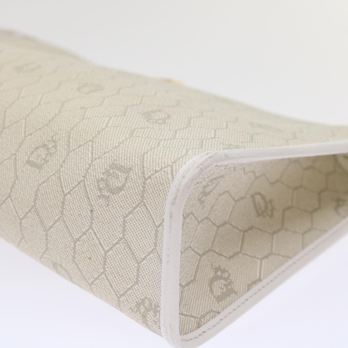 Christian Dior Honeycomb Canvas Clutch Bag White Auth ar9732