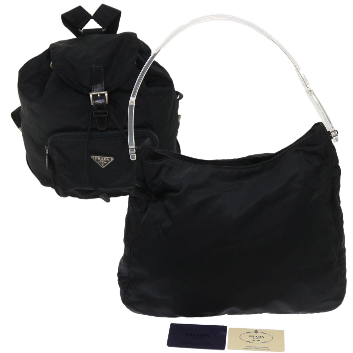 PRADA Shoulder Bag Nylon 2Set Black Auth ar9747