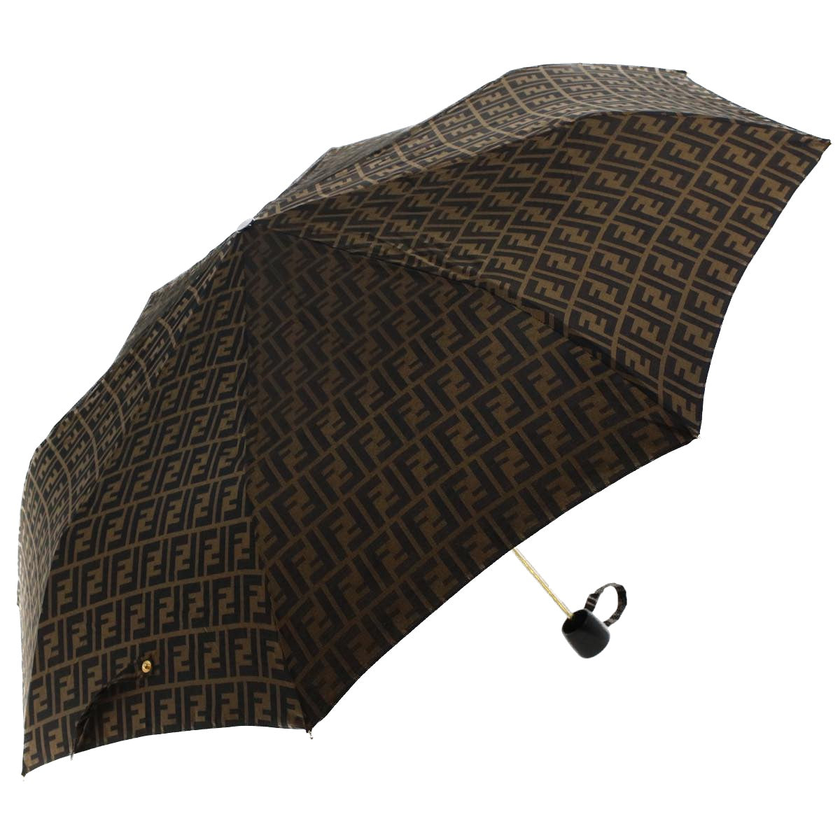 FENDI Zucca Canvas Folding Umbrella Nylon Brown Black Auth ar9758