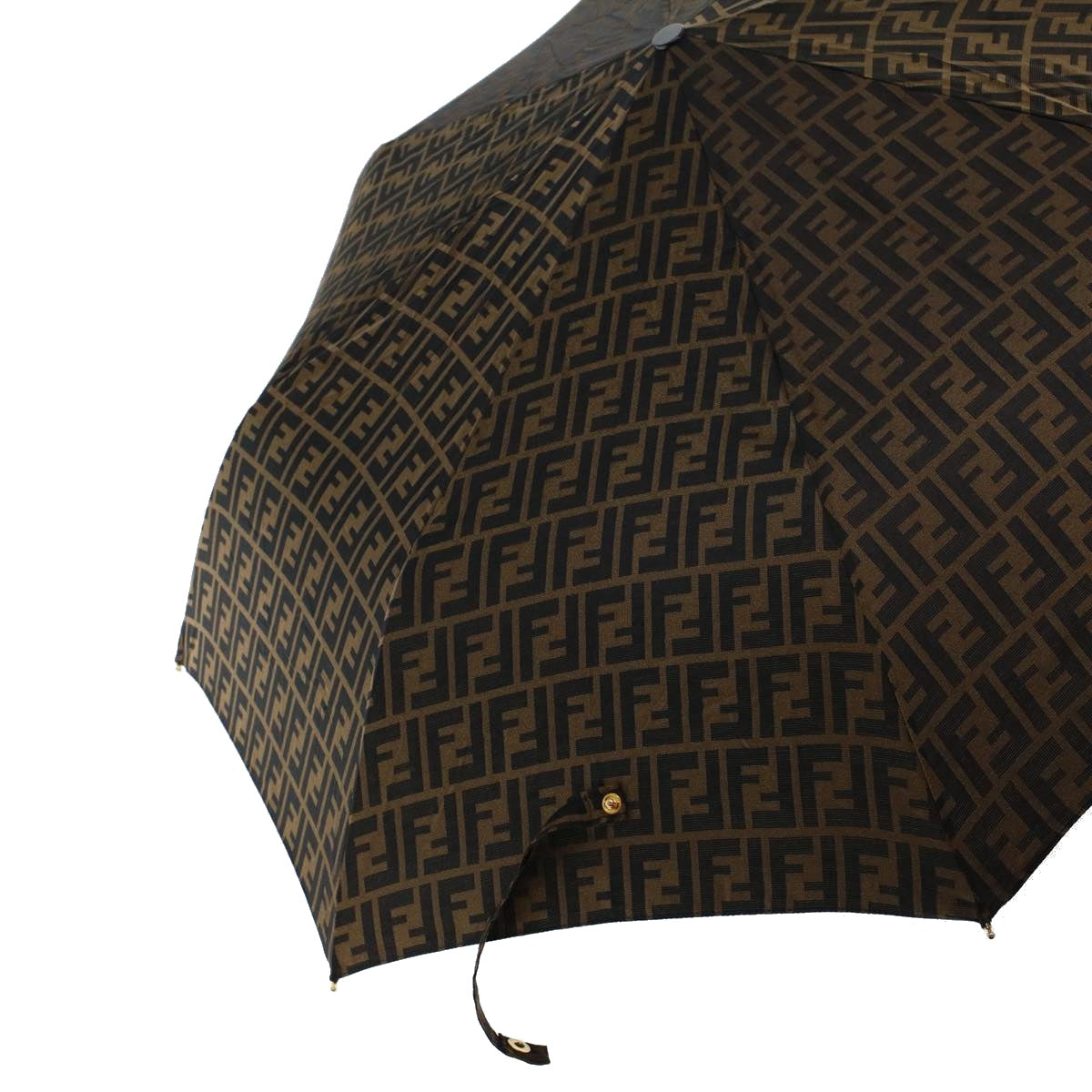 FENDI Zucca Canvas Folding Umbrella Nylon Brown Black Auth ar9758