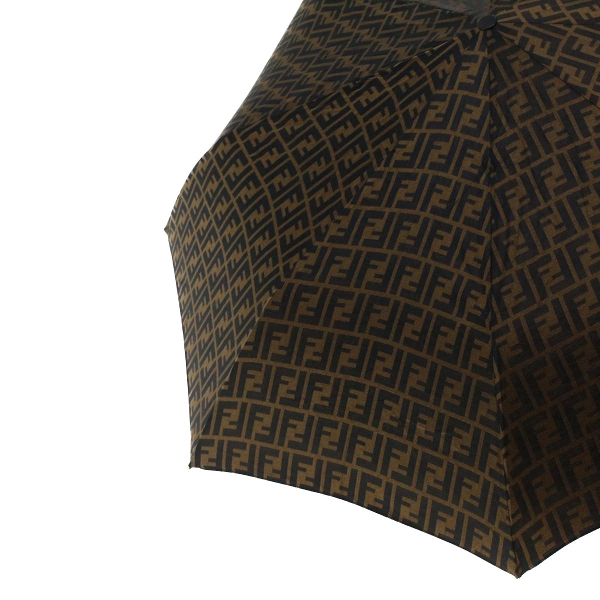 FENDI Zucca Canvas Folding Umbrella Nylon Brown Black Auth ar9758