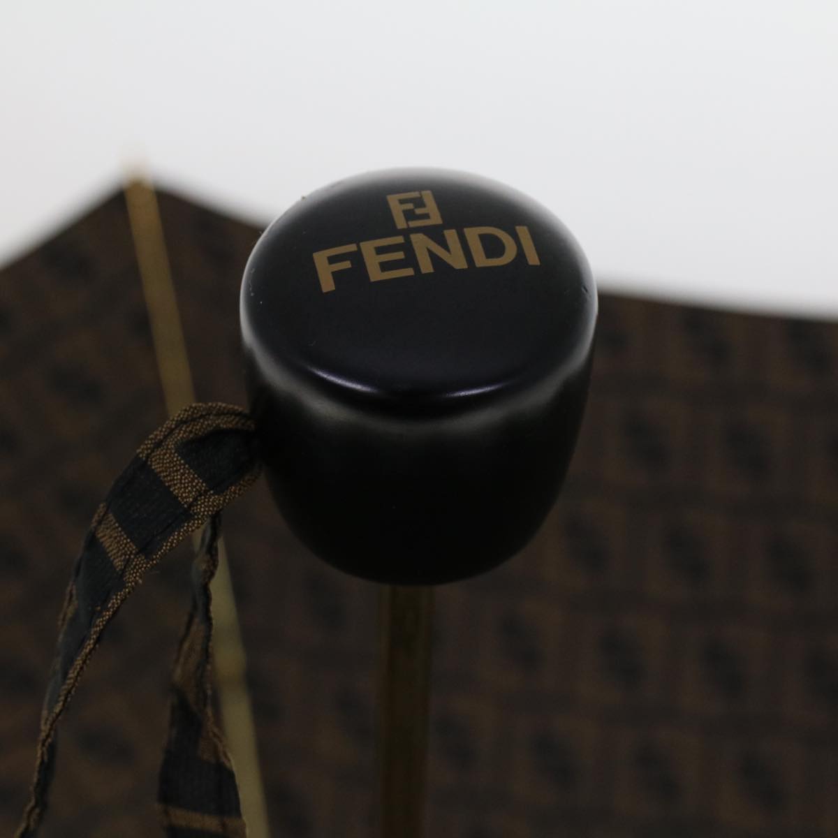 FENDI Zucca Canvas Folding Umbrella Nylon Brown Black Auth ar9758