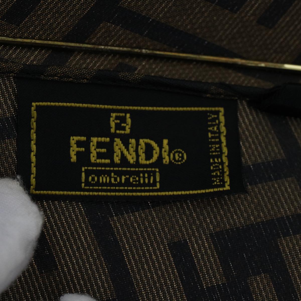 FENDI Zucca Canvas Folding Umbrella Nylon Brown Black Auth ar9758