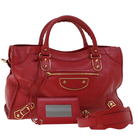 BALENCIAGA The City Hand Bag Leather 2way Red 390154 Auth ar9761