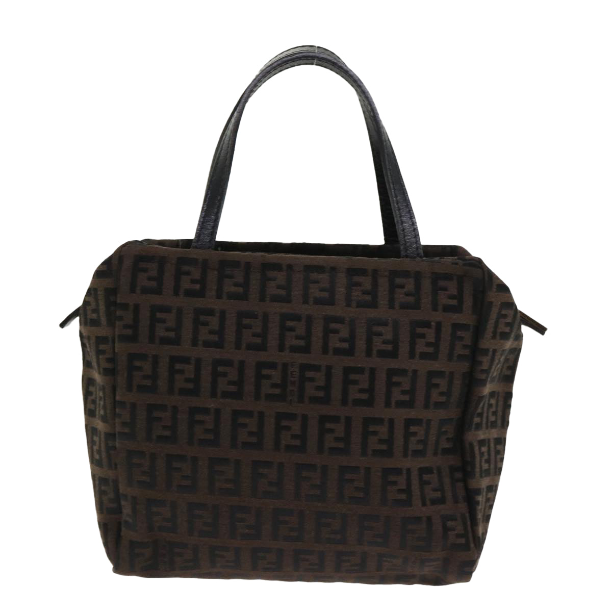 FENDI Zucchino Canvas Hand Bag Nylon Brown Black Auth ar9763 - 0