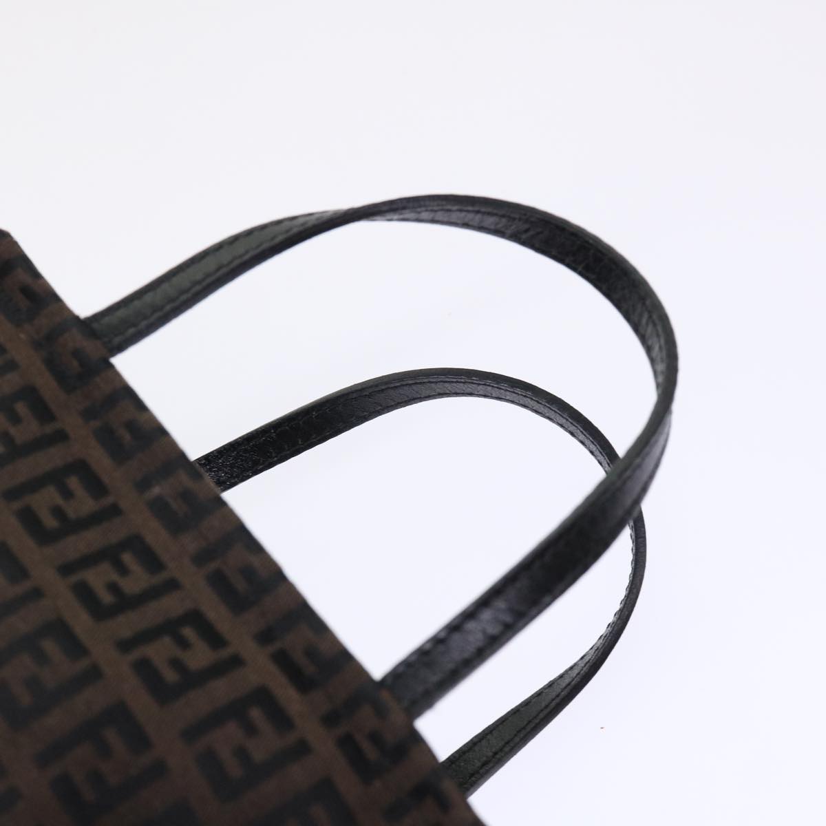 FENDI Zucchino Canvas Hand Bag Nylon Brown Black Auth ar9763