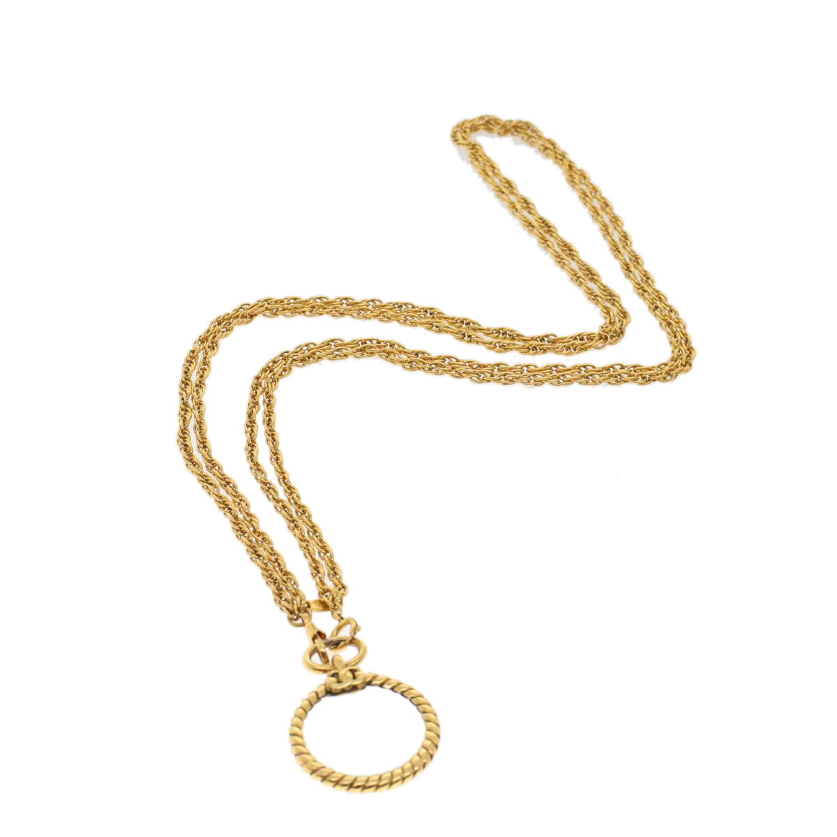 CHANEL Magnifying Glass Chain Necklace Metal Gold Tone CC Auth ar9782 - 0