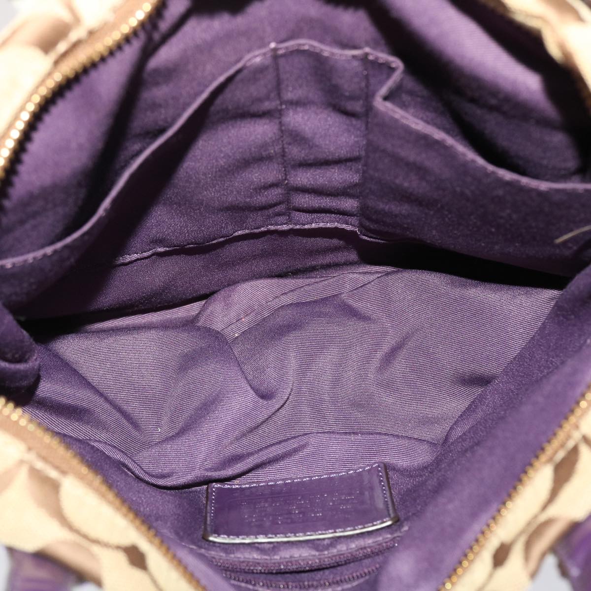Coach Signature Shoulder Bag Canvas Leather 3Set Beige Purple Brown Auth ar9785