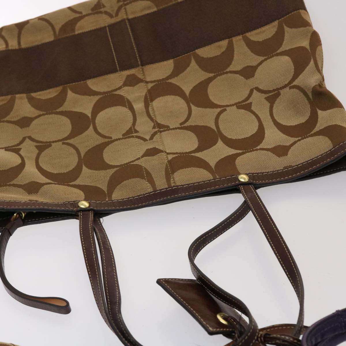 Coach Signature Shoulder Bag Canvas Leather 3Set Beige Purple Brown Auth ar9785