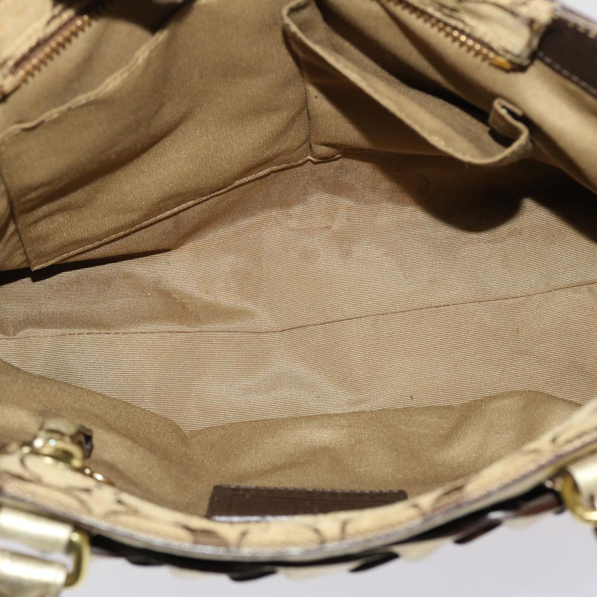 Coach Signature Shoulder Bag Canvas Leather 3Set Black Beige Auth ar9789
