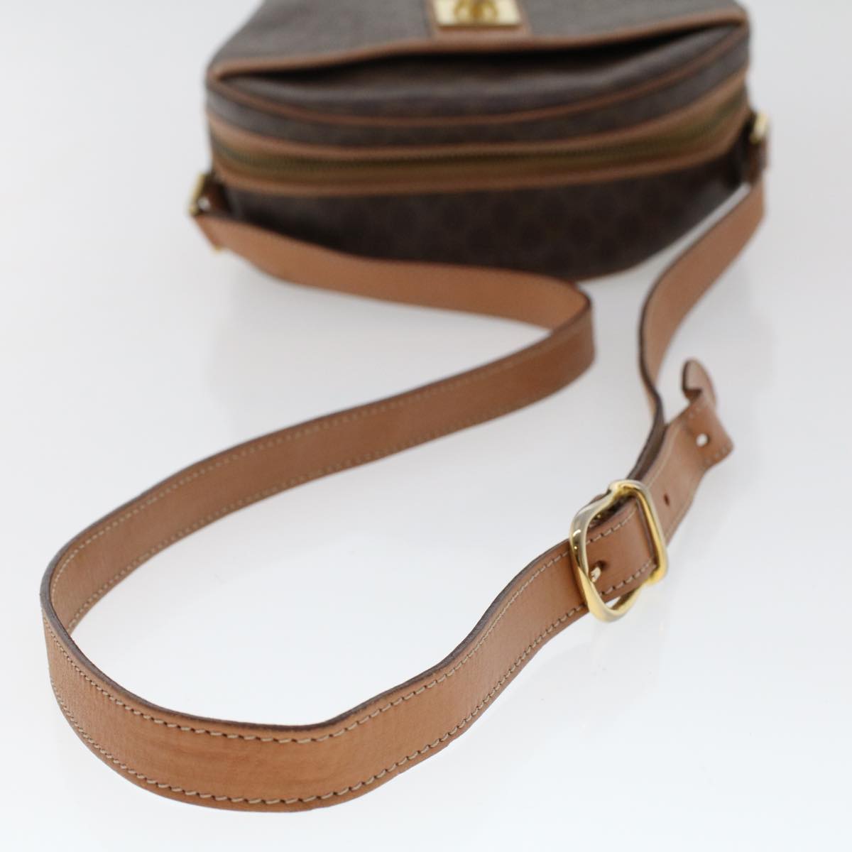 CELINE Macadam Canvas Shoulder Bag PVC Leather Brown Auth ar9832