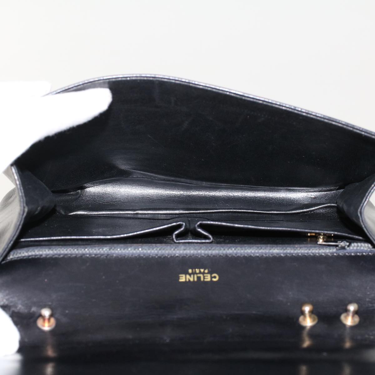 CELINE Shoulder Bag Leather Black Auth ar9833