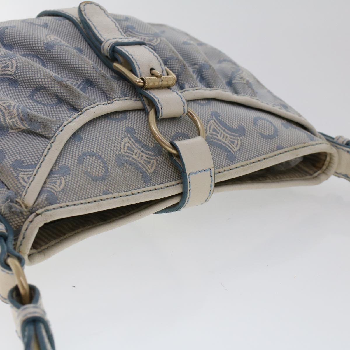 CELINE C Macadam Canvas Shoulder Bag Leather Blue Auth ar9834