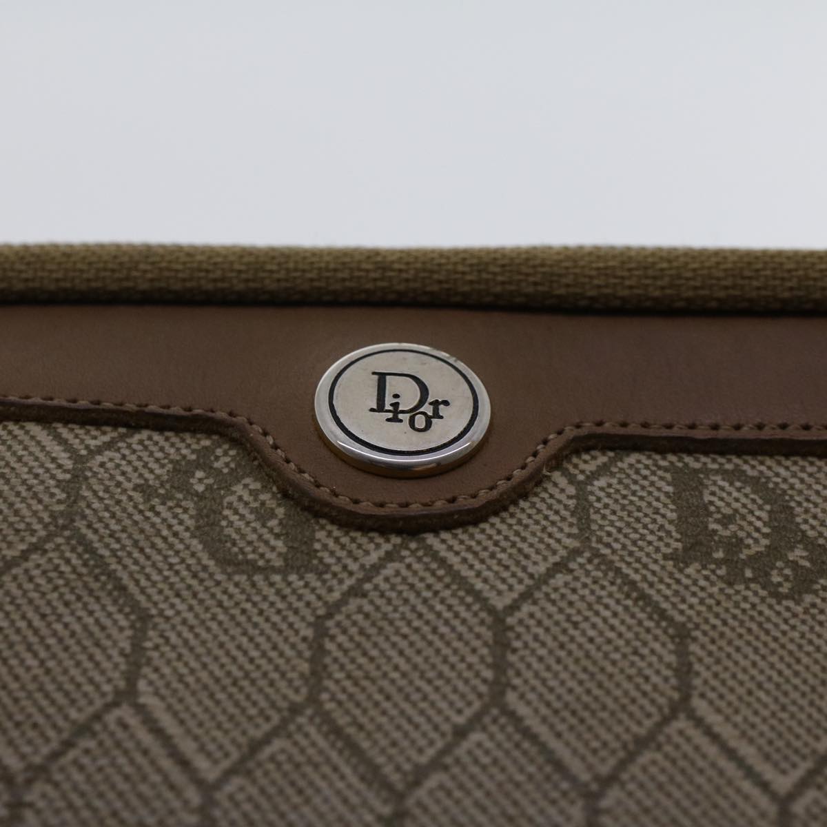 Christian Dior Honeycomb Canvas Clutch Bag PVC Leather Beige Auth ar9839