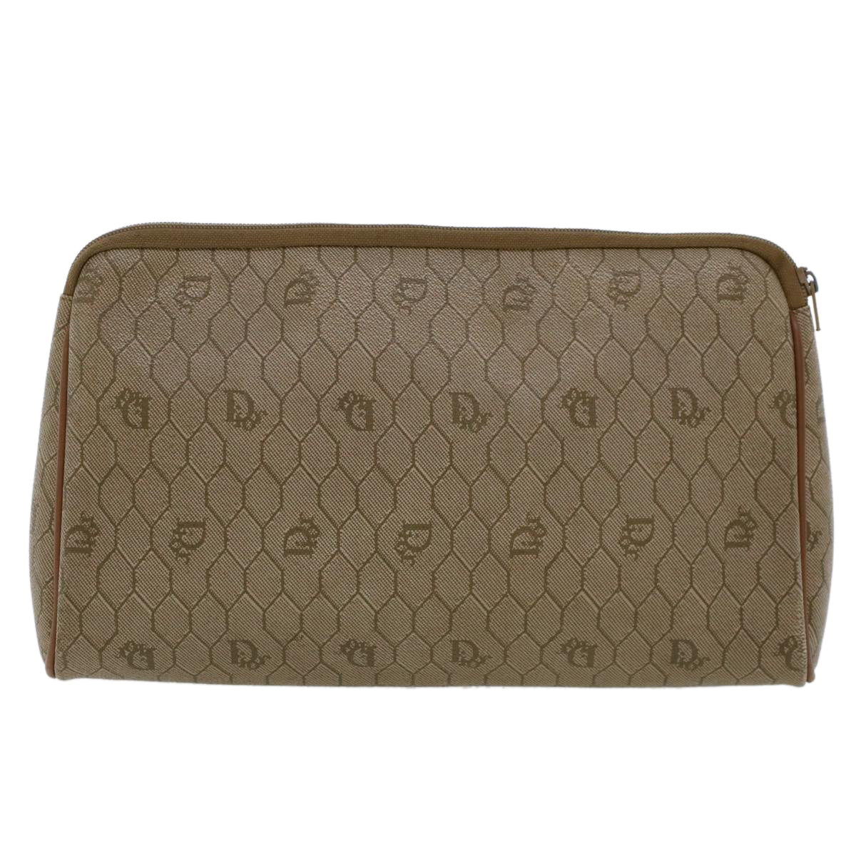 Christian Dior Honeycomb Canvas Clutch Bag PVC Leather Beige Auth ar9839 - 0