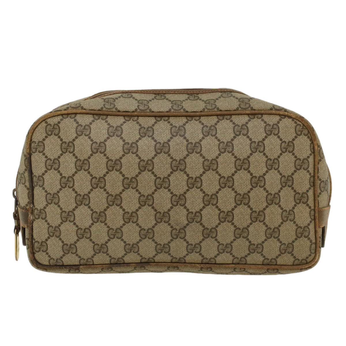 GUCCI GG Canvas Clutch Bag PVC Leather Beige Auth ar9845